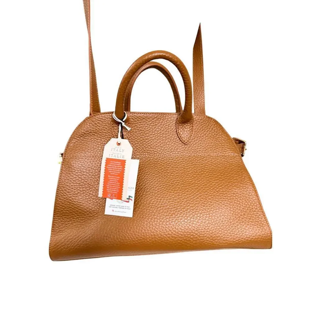 NWT Divina Firenze Made in Italy Cognac Leather Satchel Tote Bag in Cuoio